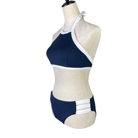 Anthropologie Seafolly NWOT Kenna Navy High Neck 2 Piece Bikini Set Swimsuit - Picture 5 of 15